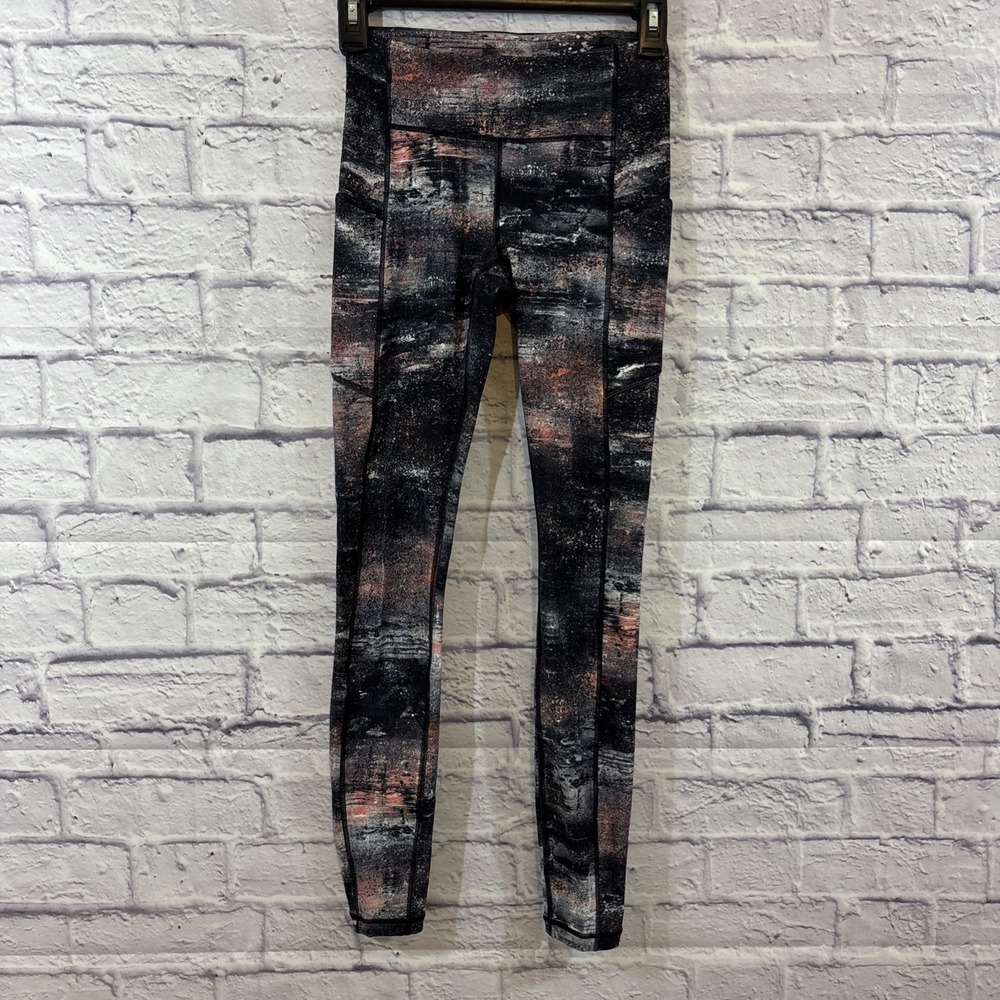 Lululemon Size 2 Leggings Time‎ To Sweat 27" Azurite Poppy Coral Multi